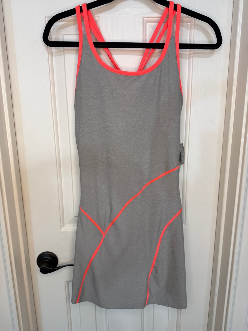 InPhorm Heather Grey Midi Sport Dress with Neon Pink Trim